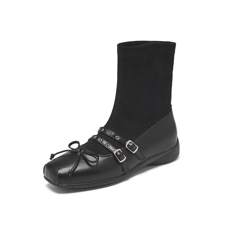 Mary Jane Boots New Autumn Vintage Maillard Brown Socks Boots Black Martin Boots