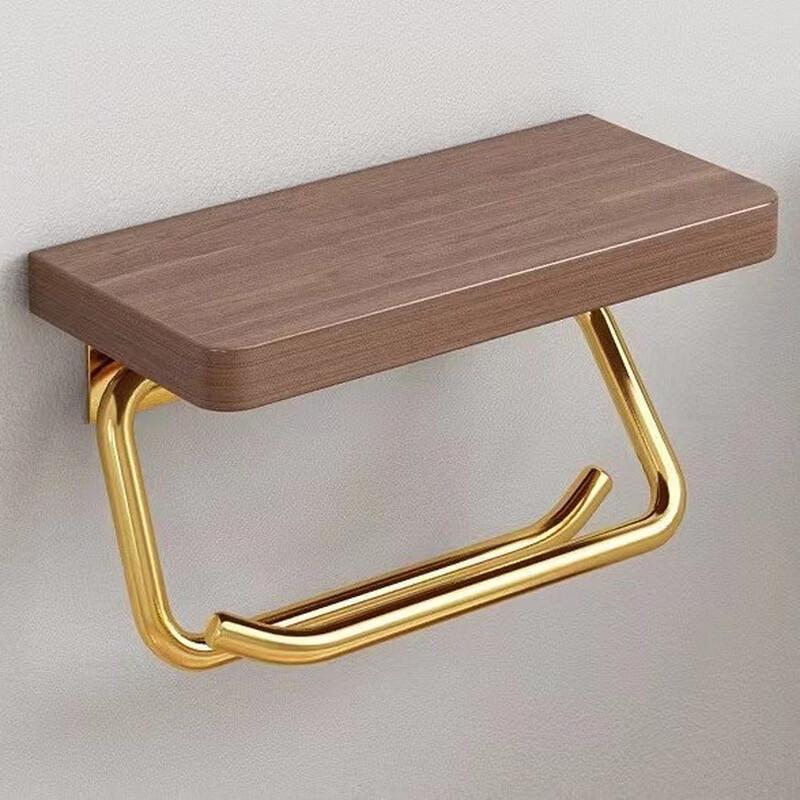 MDNG Walnut Wood Bathroom Toilet Paper Holder with Shelf