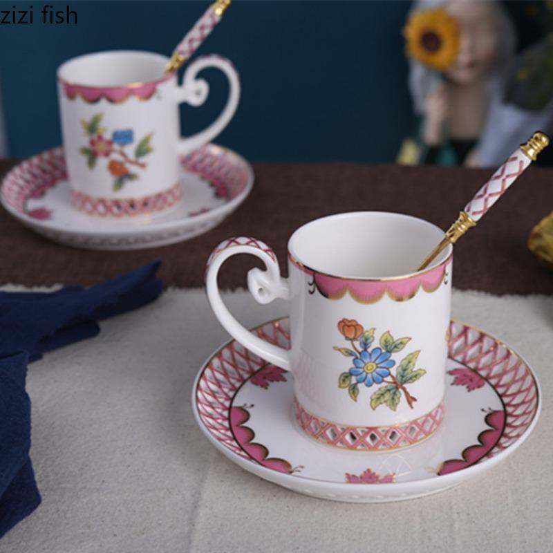 Vintage Ceramics Coffee Cup and Saucer Flower Tea Cups Afternoon Tea Mug Water Cup Breakfast Cups Milk Mug Juice Mug Drinkware