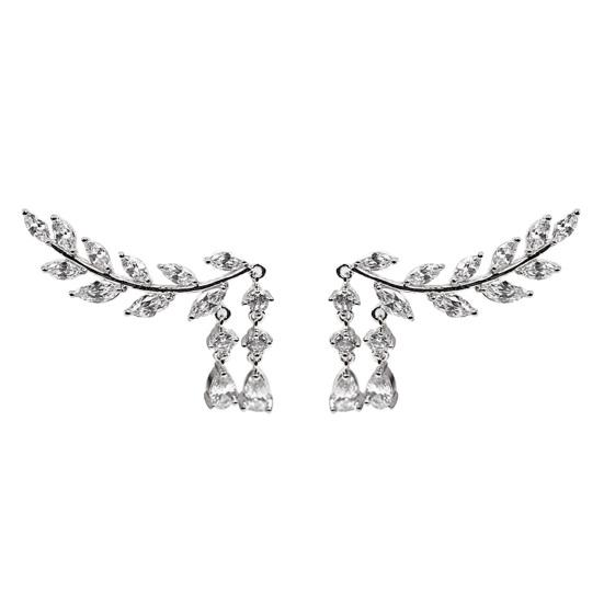 

1 Pair Women Leaves Shape Rhinestone Inlaid Water-drop Tassels Earrings Ear Studs Jewelry for Party срібний