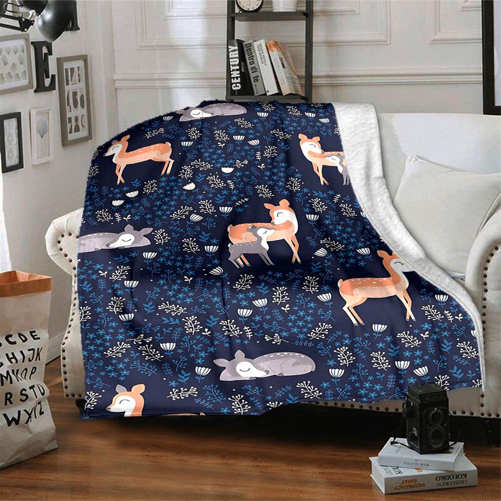1 Stück Hirsch-Blumen-Leichte Flanelldecke, Bequeme und Warme Decke, für Büro und Camping Schlafsofa, Wohnzimmer130
