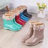 Women's Non-Slip Short Rain Boots - Fashionable, Warm, Low-Cut Rubber with Velvet, One-Piece Design