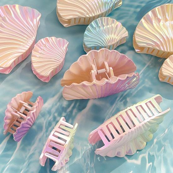 Hair Clip Gradient Color Hollow Design Shell Shape Hair Claw Plastic Resin Material Strong Grip Back Head Hair Claw