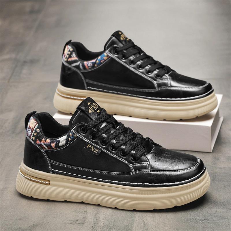 

Spring men s shoes breathable shoes men s trend versatile black tooling board shoes lightweight platform sports shoes casual leather shoes 44