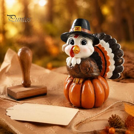 Festive Pumpkin Figurine for Display Resin Turkey Ornament Thanksgiving, Autumn Harvest Tabletop Small Thanksgiving Table with Retro Hat Home