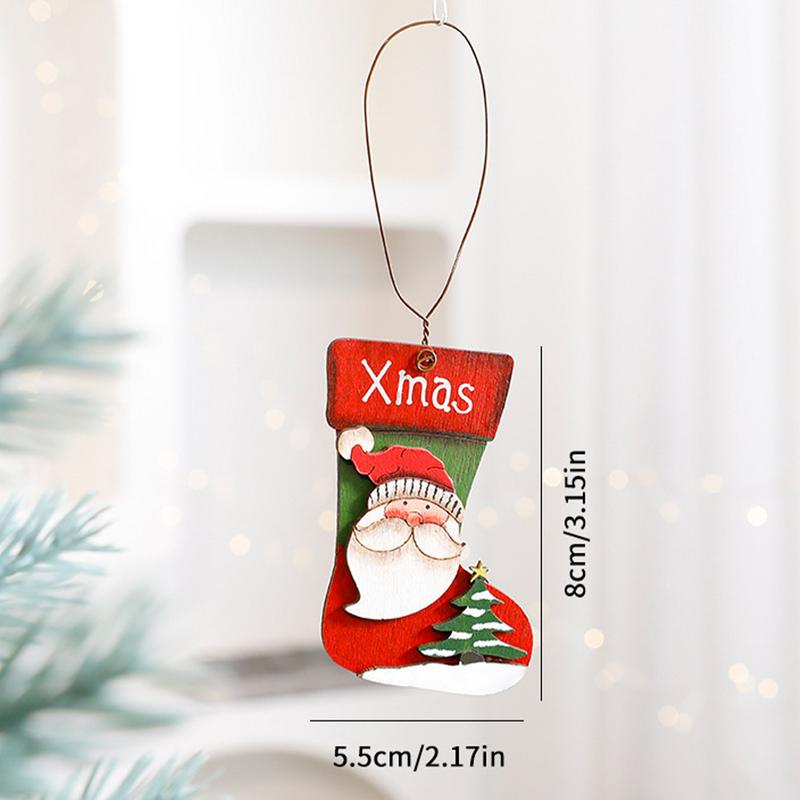 Christmas Wooden Ornaments Sock Mitten Shape Tree Pendant Hangable Ornaments Wooden Cartoon Christmas Pendant For Tree Door Wall