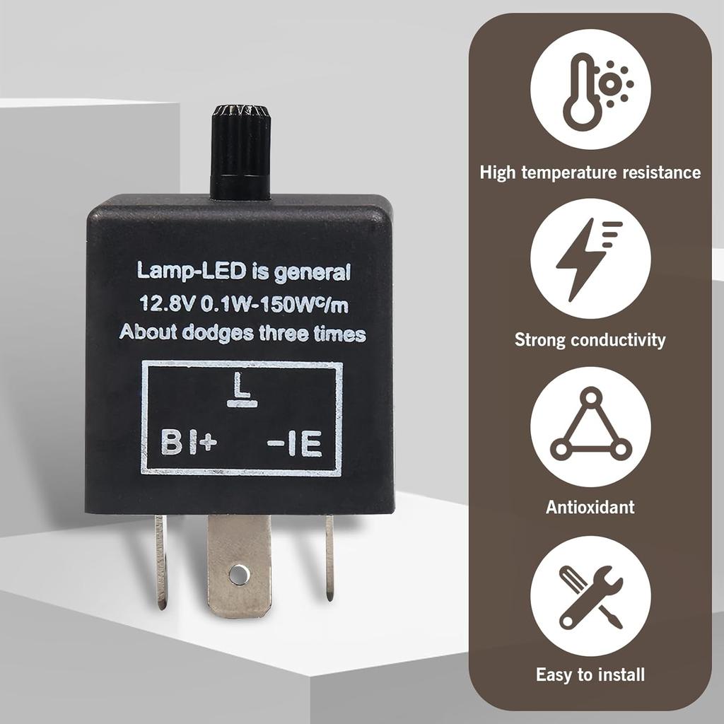 3 Pin Flasher Relay, CF-13 Adjustable Fixed Frequency Electronic Blinker Relay, LED Flasher Relay Turn Signal Relay for Solves Flash Problem,