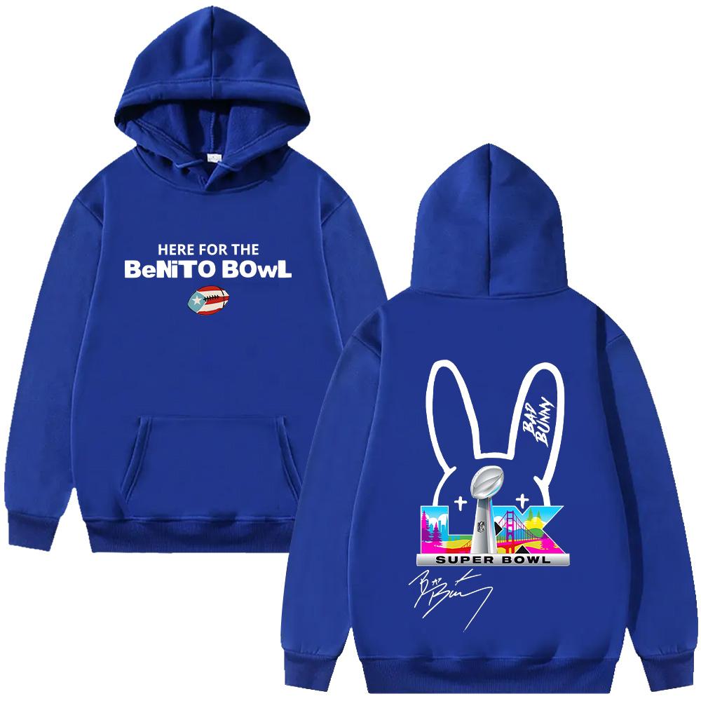 Buy Bad Bunny Super Bowl Hoodies Here For The Benito Bowl Signature Sweatshirts Long Sleeve Street Pullover Fleece Pullover Oversized Y2k Streetwear