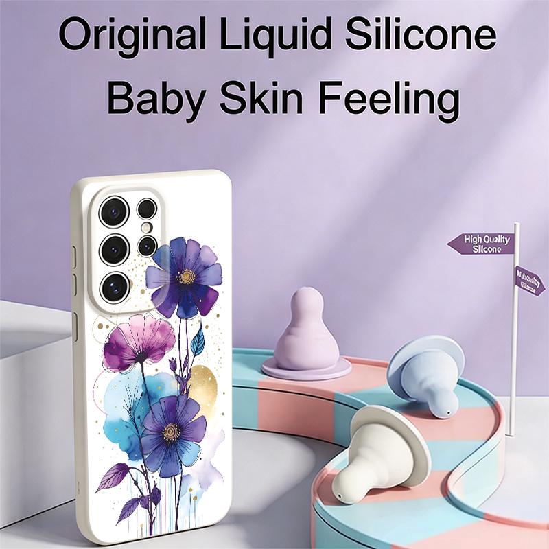 INS Watercolor Floral Case For Samsung Galaxy S26 S25 Ultra S24 Plus S23 S22 Ultra Magnetic For Magsafe Liquid Silicone Cover