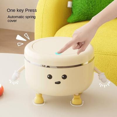 A Mini Desktop Trash Can with Lid - Kawaii Style,removable Design,durable PP Material,cartoon Character Aesthetic,suitable for Home and Desk Finishing