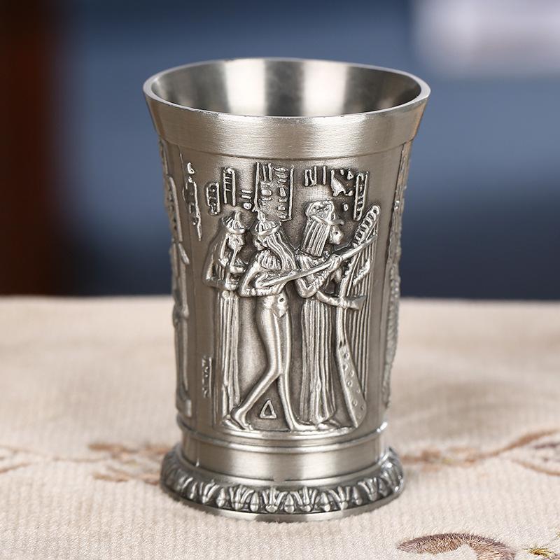 Ancient Egypt Totem Art Relief Retro Bronze Liqueur Wine Glass Vermouth Absinthe Cocktail Cup Metal Liquor Vodka Small Wineglass
