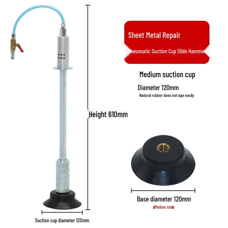 Pneumatisches Dellenreparaturwerkzeug mit Vakuumsaugnapf und Gleithammer.