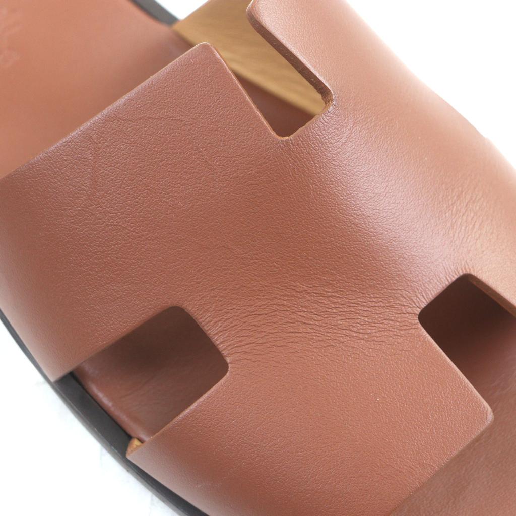 Great HERMES Sandals Izmir H Logo Slide Brown Leather Mens 41 Used