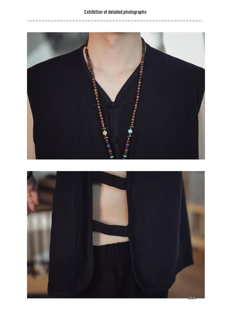 Men's Retro Linen-Cotton Sleeveless Waistcoat - Chinese Style Buttoned Vest