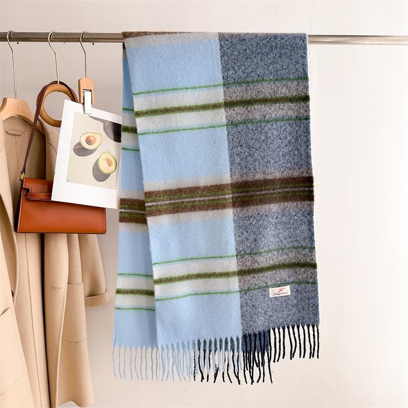 Striped Gradient Tassel Scarf Warm Unisex Winter Versatile Shawl