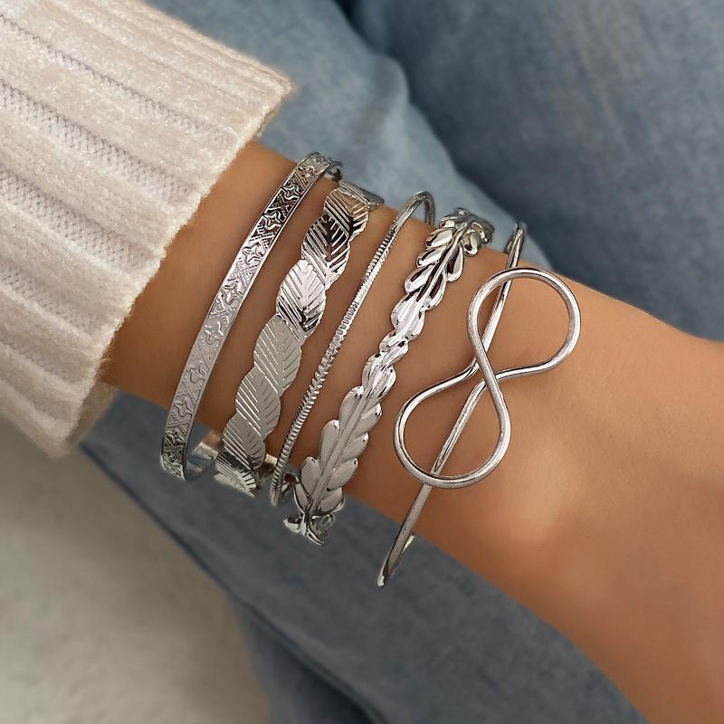 Punk Minimalist Geometric Bracelets Set For Women Retro Hip Hop Boho Stackable Design Open Bangle