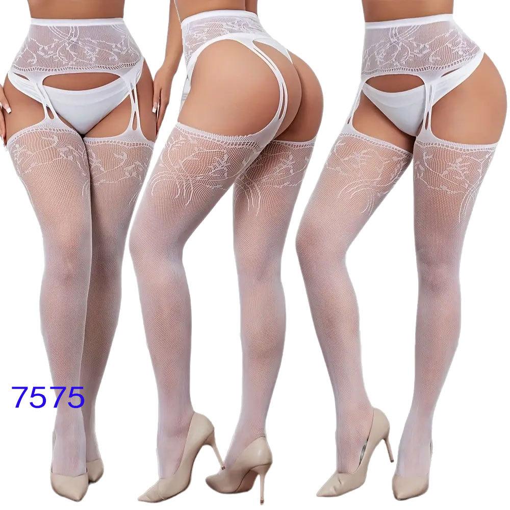 New style open crotch lace transparent suspender black silk sexy fishnet stockings non-slip one-piece suspender belt for women