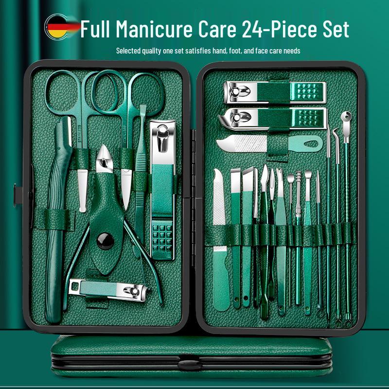 24-Piece Professional Dark Green Manicure Set with Nail Clippers & Scissors
