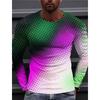 Fashion Cool Texture Pattern T-Shirts For Men Colorful 3D Printed T Shirts Summer Casual Long Sleeves Loose Round Neck Tops