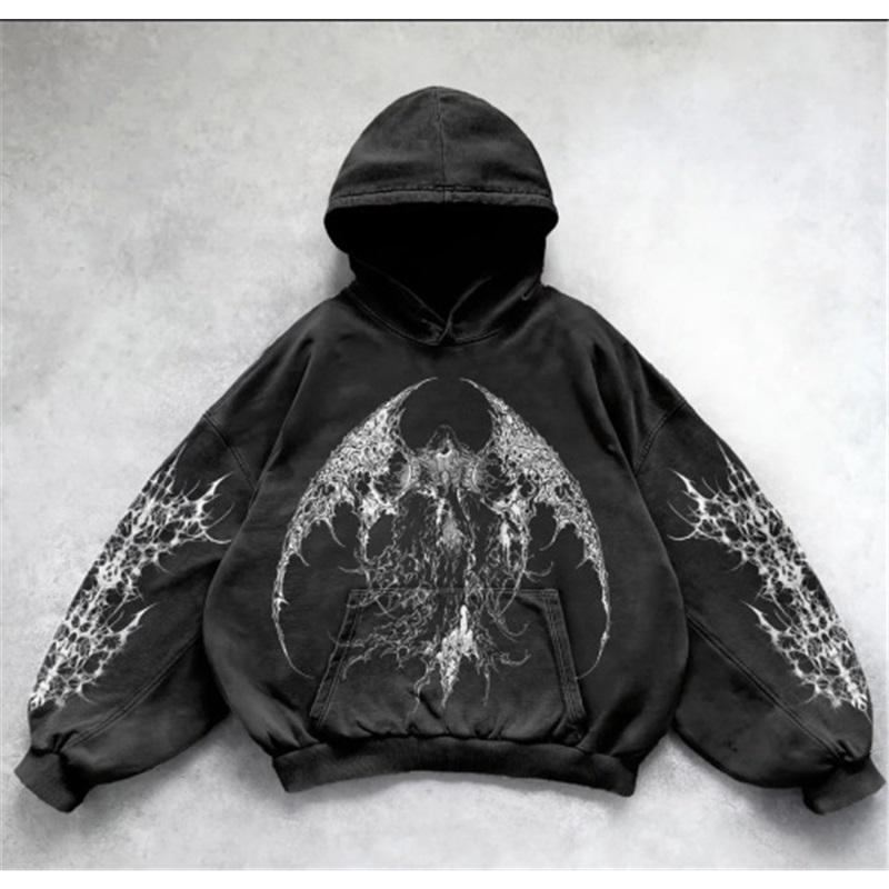 Unisex Dark Gothic Punk Graphic Print Pullover Hoodie Long Sleeve Loose Streetwear Sweatshirt For Men Women