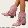 European and American tassel belt buckle western boots, low-heeled suede medium tube women's boots, thick-soled knight boots