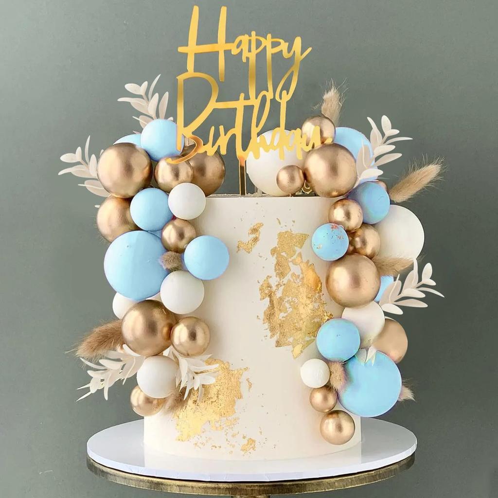 Balls Cake Topper Boho Grass Cake Topper Happy Birthday Cake Decorations for Wedding Birthday Boho Themed Party Supplies