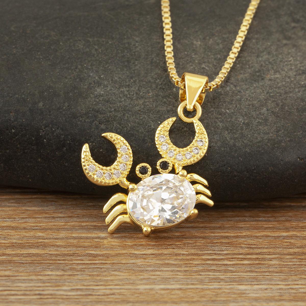 

Nidin New Arrival Classic Crab Pendant Necklace for Women 4 Colors Cubic Zirconia Moon & Crab Choker Multicolor Fashion Jewelry белый