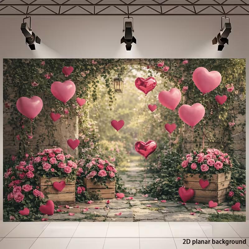 2D Rose Garden Heart Balloon Backdrop Wedding Photography Background