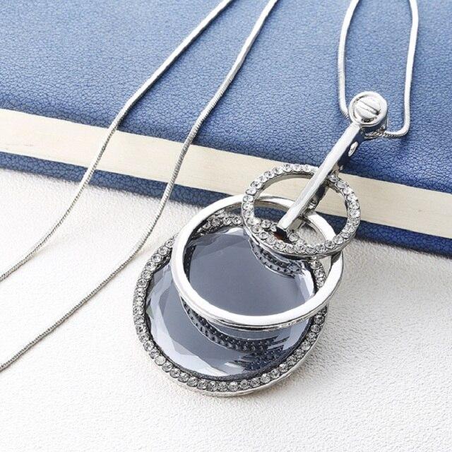 Multi Layers Circles Pendant Long Necklace For Women New Fashion Big Geometric Crystal Sweater Collar