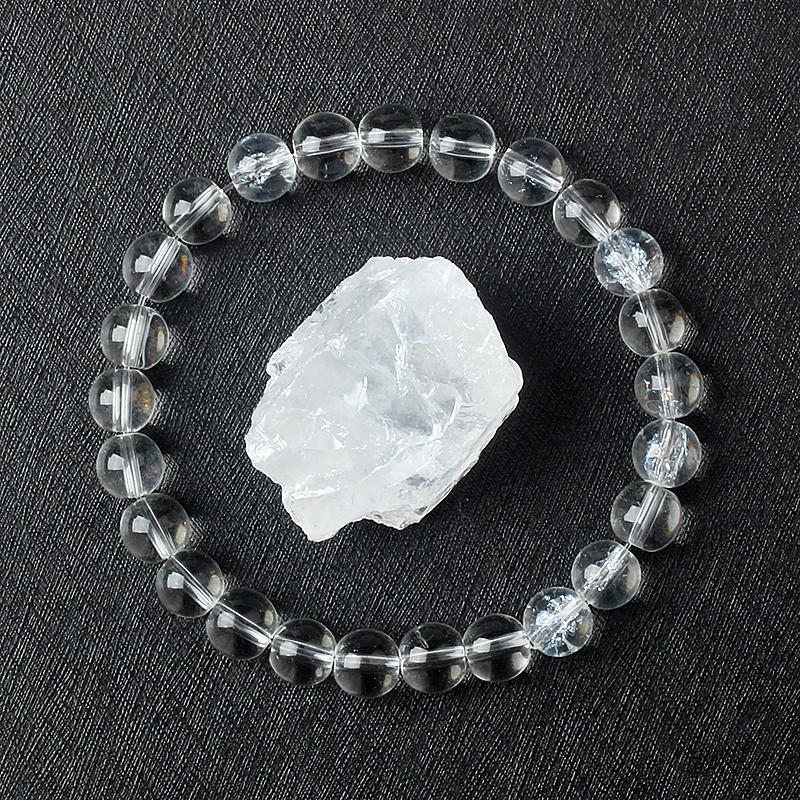 Genuine Clear Quartz Bead Bracelet Women Men Natural Stone Rock Crystal Elastic Bangle Purify the Soul Yoga Meditation Jewelry