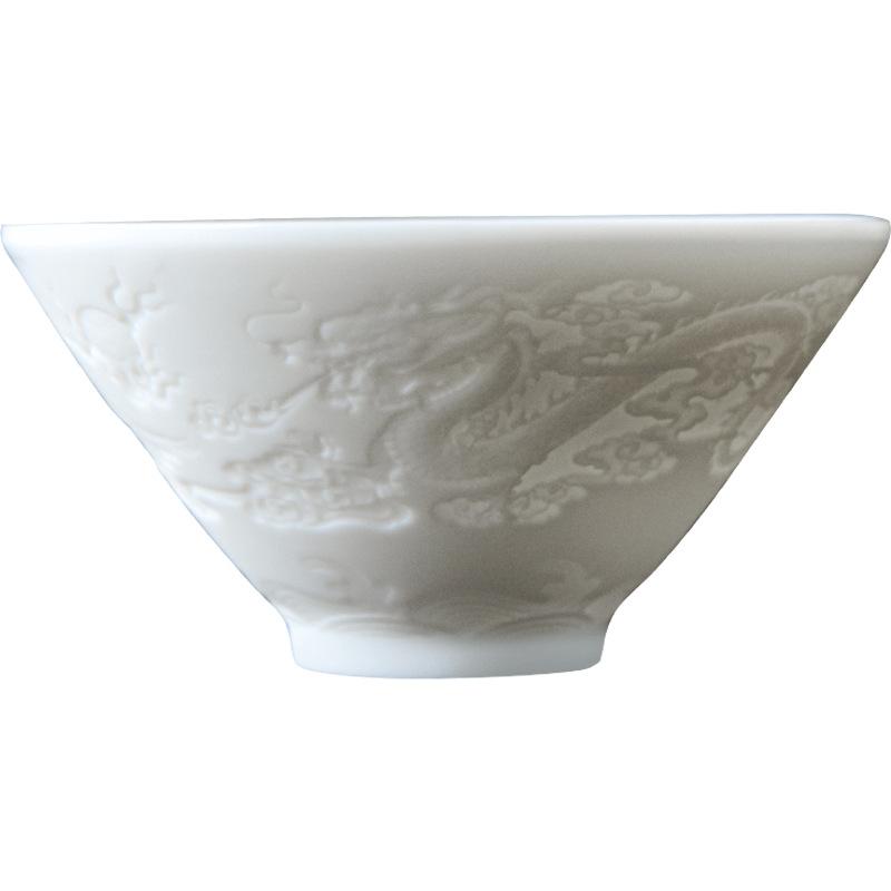 Sheep Fat Jade White Porcelain Tea Cup Individual Owner Cup Sunken Carved Bamboo Hat Cup 100ML Kung Fu Tea Bowl