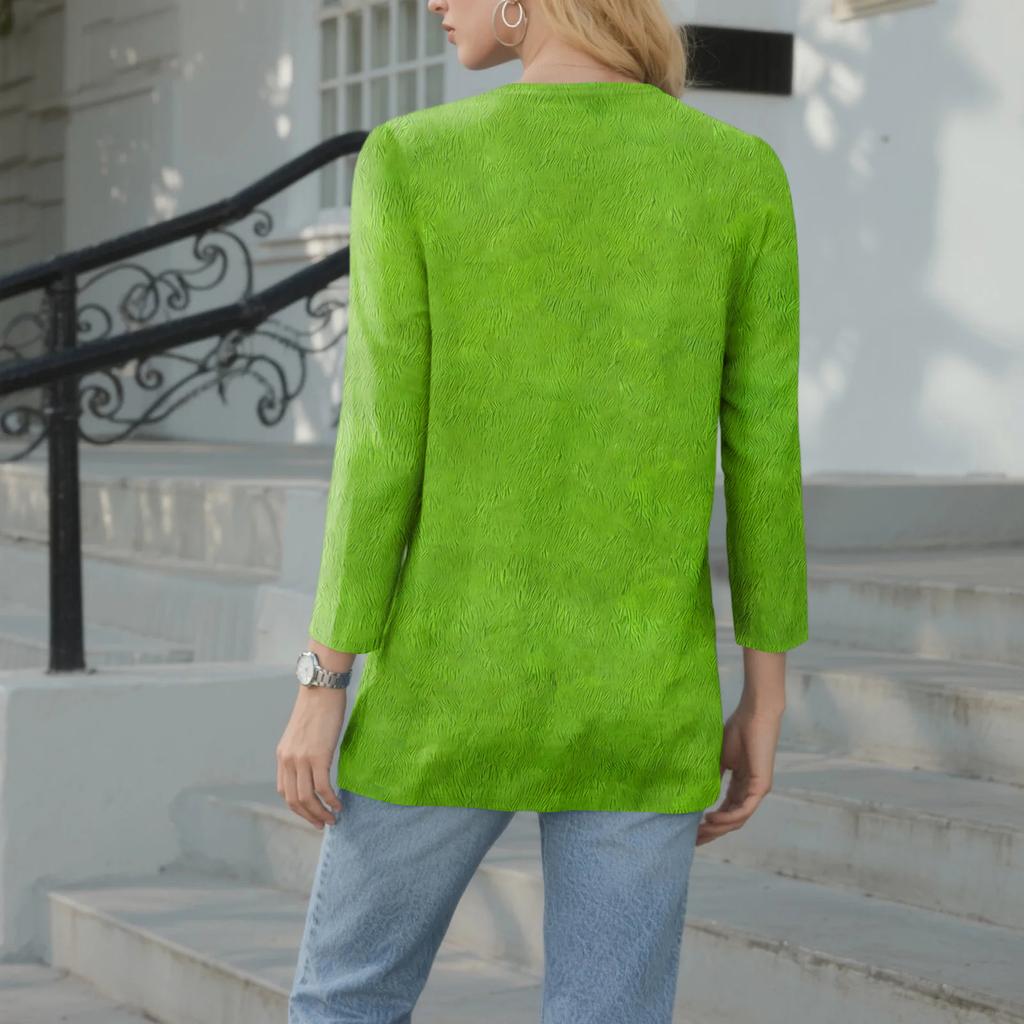 Women's Casual Fashion Sexy Comfortable Christmas Print V-Neck Button Three-quarter Sleeve Top