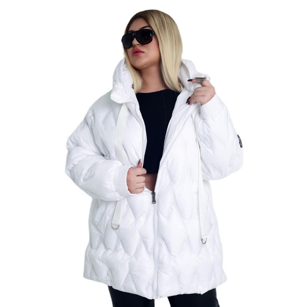 Fierte Damski płaszcz w dużym rozmiarze Ayl61846 Nadmuchiwany stały kaptur