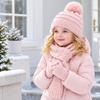 3Pcs/Set Pom Pom Knitted Scarf Gloves Set Soft Cozy Winter Hat Scarf Gloves Kit  2-5Y Baby Kids