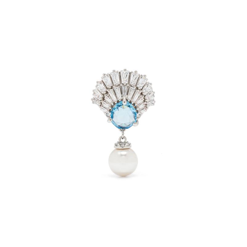 Swarovski Idyllia Shell Shape Artificial Pearl Rhodium Plated Crystal Earrings Women s Silver 5680301
