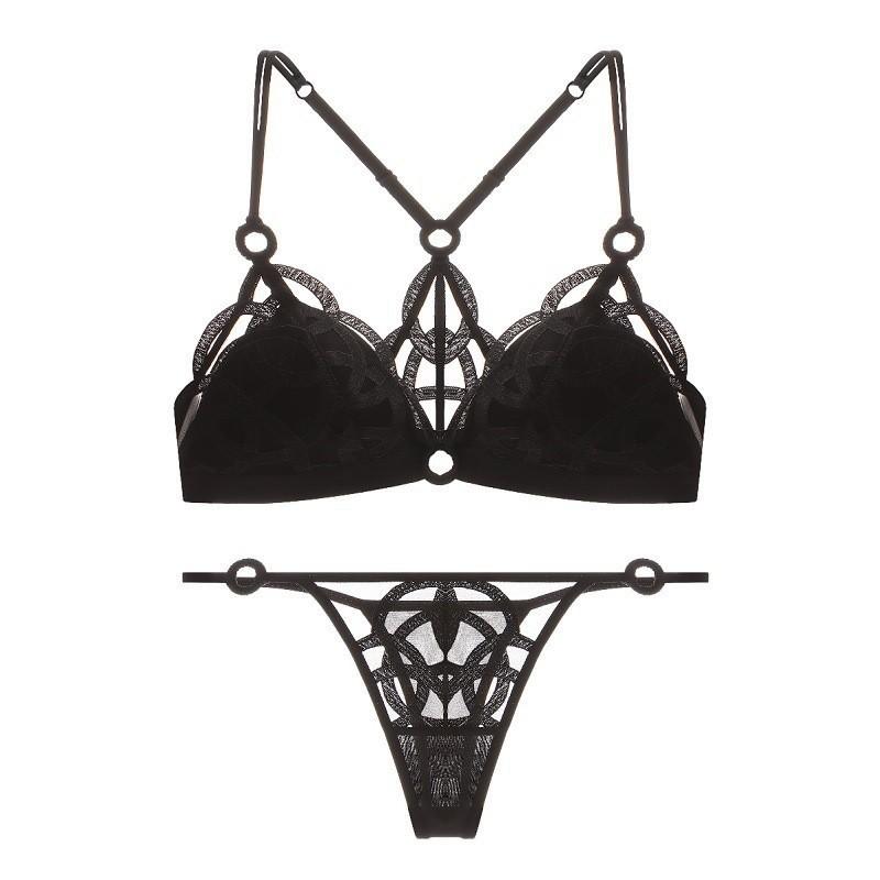 French Sexy Back Underwear Women's Big Breasts Show Small Large Size Underwear Thin Mesh Embroidery No Steel Ring Bra
