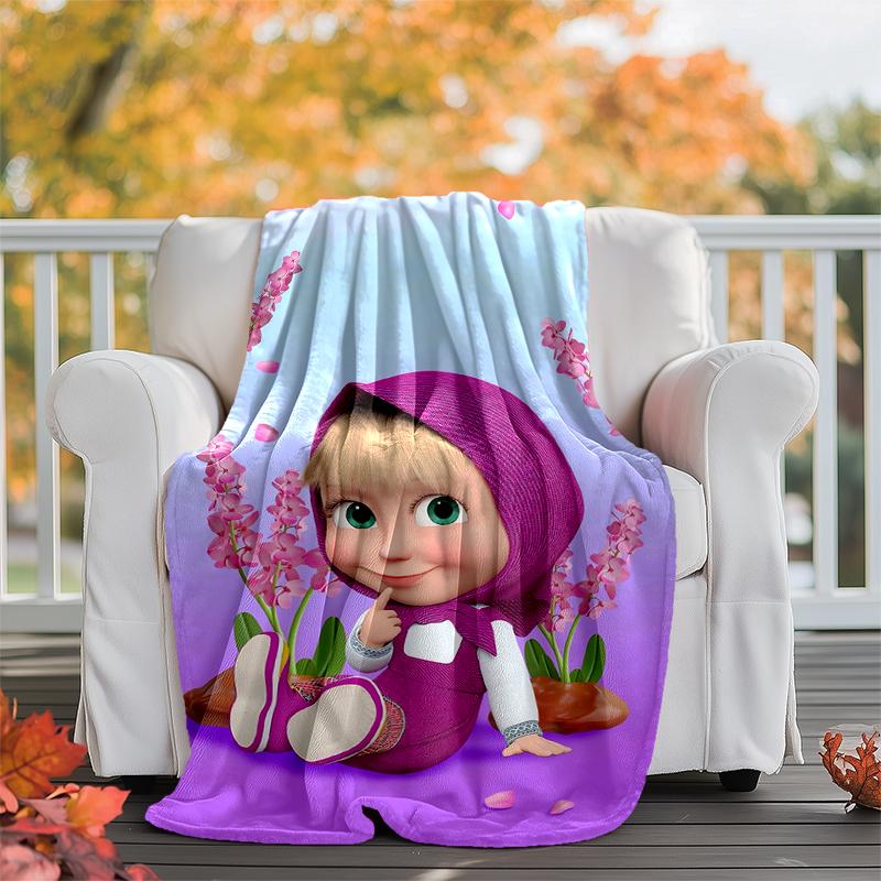Msha and Bear Flannel Blanket Soft Warm All-Season Throw, Design for Camping, Car Travel, Hiking Sofa, Bed, Office Perfect Gift for Parties