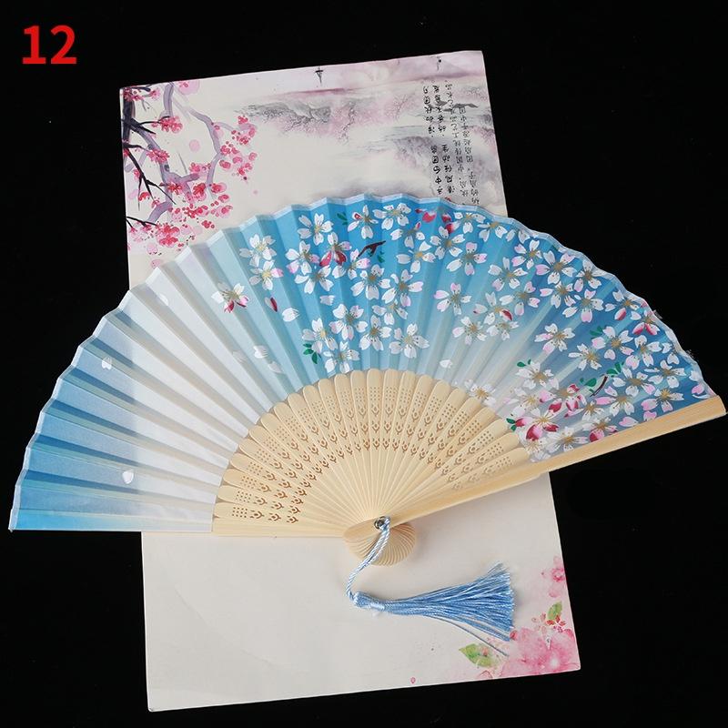 1Pc Vintage Silk Folding Fan Retro Chinese Japanese Bamboo Folding Fan Tassel Dance Hand Fan Home Decoration Ornament Craft Gift