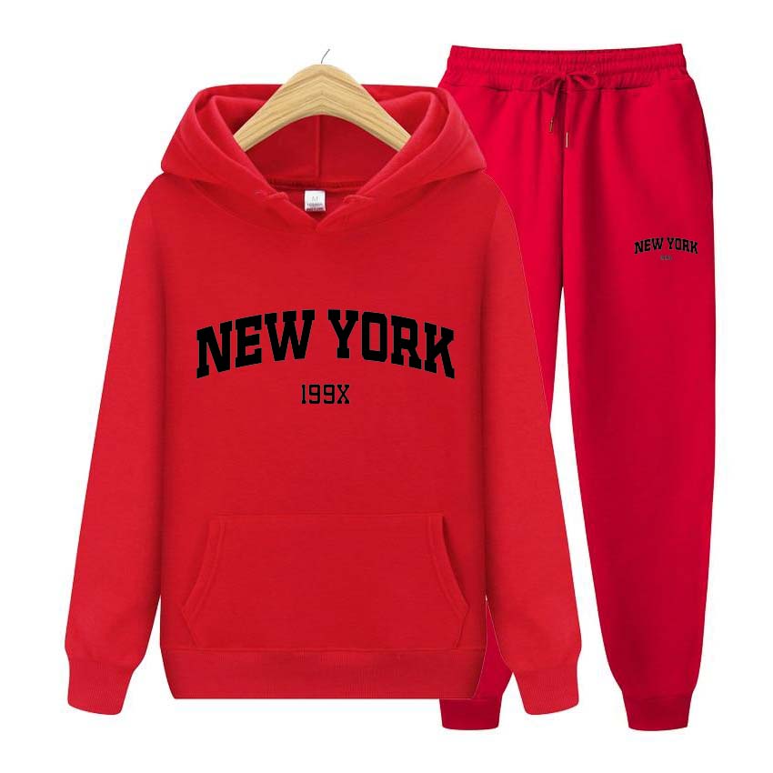 Trainingsanzug 2-teiliges Set 199X New York Print Sweatshirt Hoodies Sweatshirt + Hosenanzug Hoodie Sportbekleidung Jogging Herren-Sets