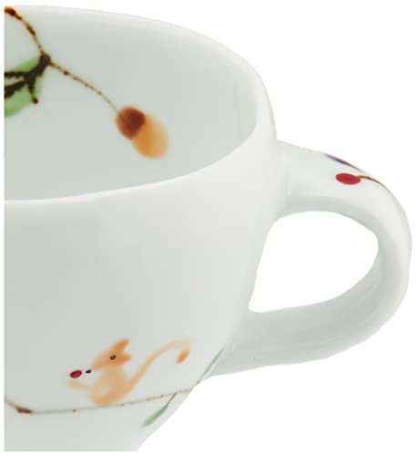 Hamato Arita Ware Ichimine Kiln Coffee Cup and Saucer, 200ml, Squirrel Design, White, 401930