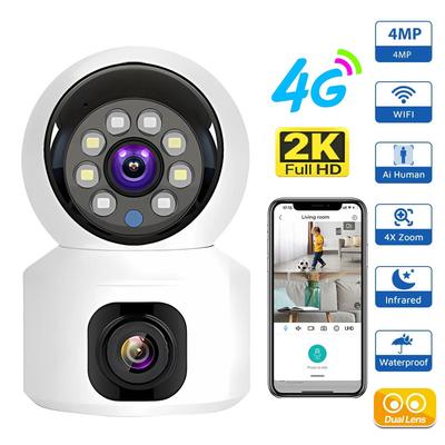 SIM Card 4G Macchina Fotografica Interna Dual Lens Mini Macchina Fotografica IP 2K 4MP WIFI Senza Fili di Sicurezza di Visione Notturna Camara Video sorveglianza V380 Pro