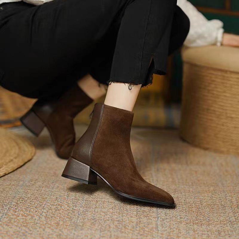 Fashion Chunky Heel Ankle Boots for Women French Style Plain Office Woman Short Shoes High Quality Chic and Elegant Footwear Y2k Booties