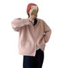 New Simple Pocket Double Zipper Hooded Knitted Cardigan for Women Loose Lazy Style Solid Color Thick Coat for Women