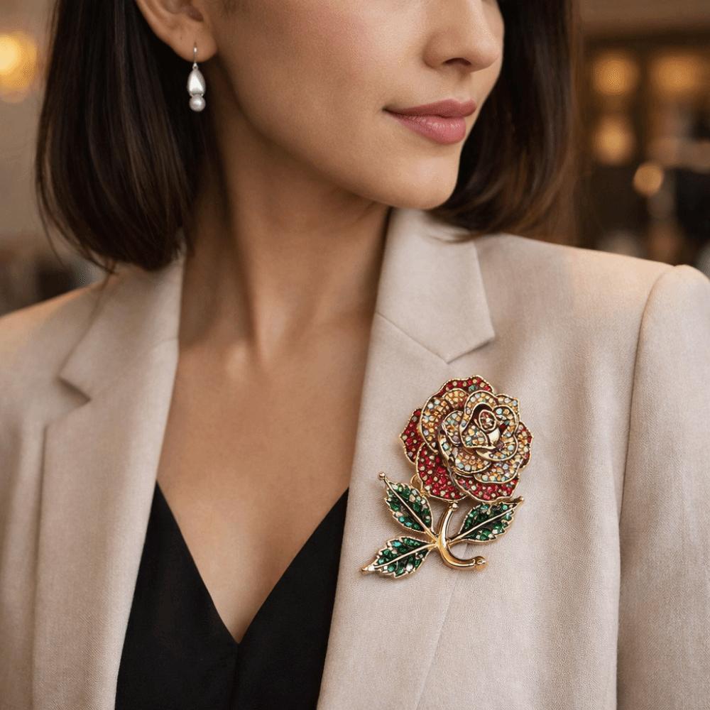 Elegant Sparkling Rose Brooch Rhinestone Light Luxury Flowers Pin Fashion Jewelry Korean Style Alloy Zircon Badge Office