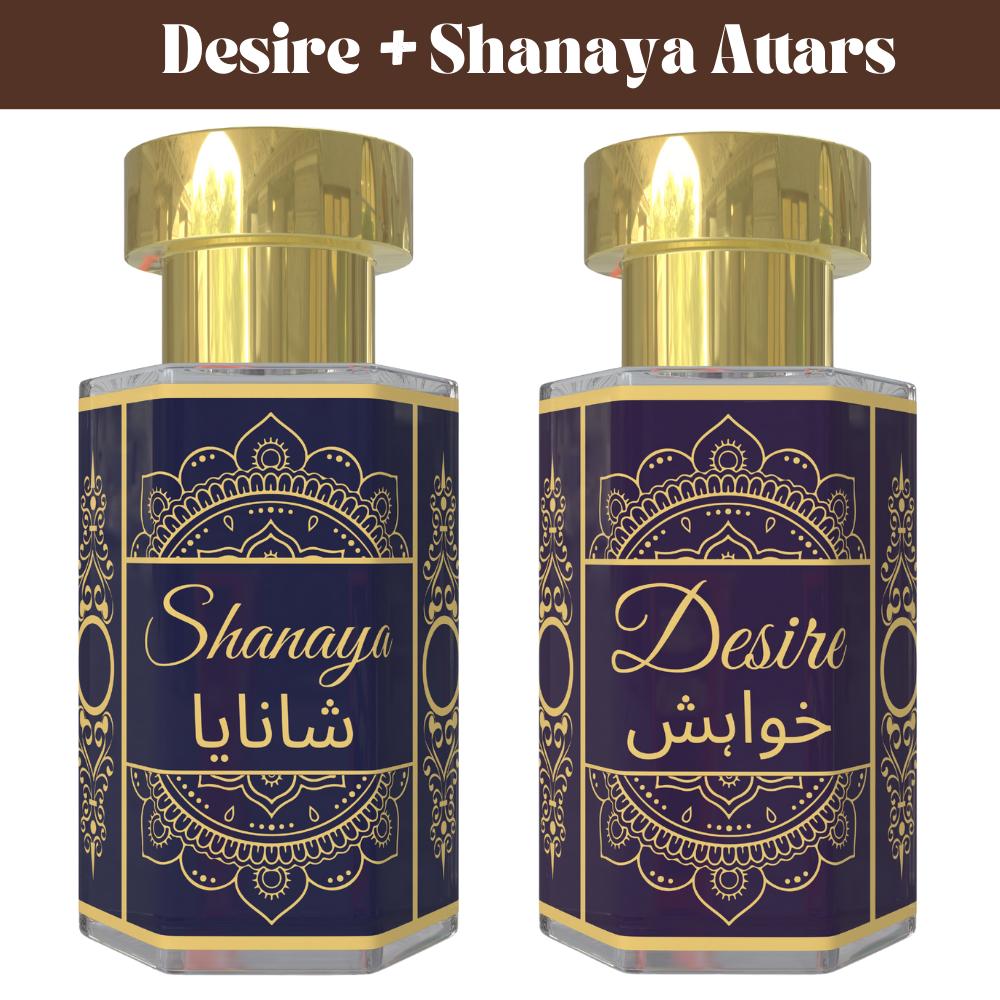 

Комбо-набір олій Shanaya Attar та Desire Attar – Квіткові та Теплі Східні Ароматичні Олії | Безспиртовий Унісекс Набір Парфумів з Роликом | 2 x 6 мл Pack= 6ml