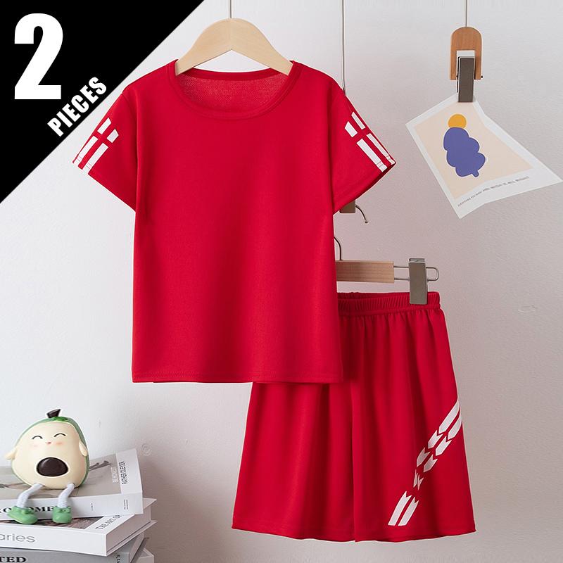 2-Piece Children's Summer Quick Drying Sports Suit for Boys and Girls, Handsome Dinosaur Print Short-Sleeved Top