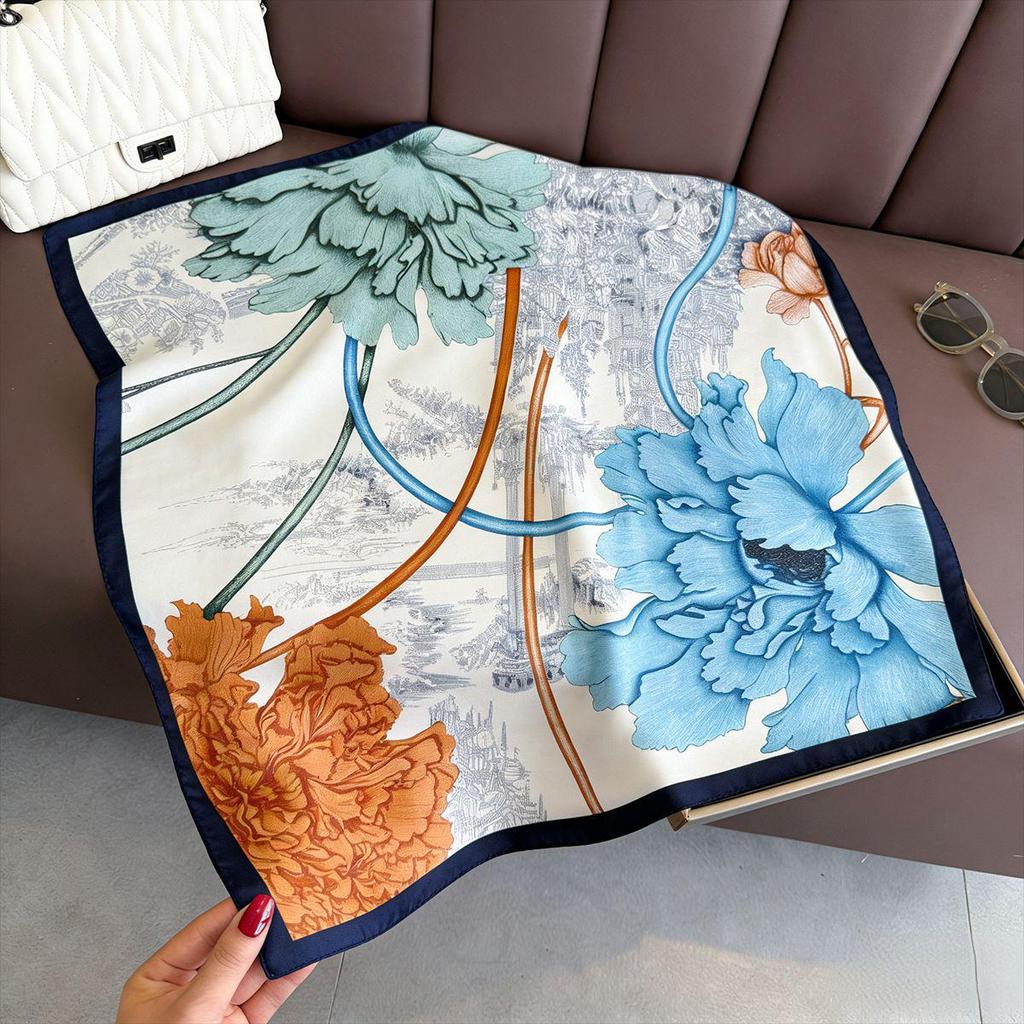 Women's Retro Fashion Mulberry Silk Feel Square Scarf - Summer Faux Satin, Sun Protection, 90cm