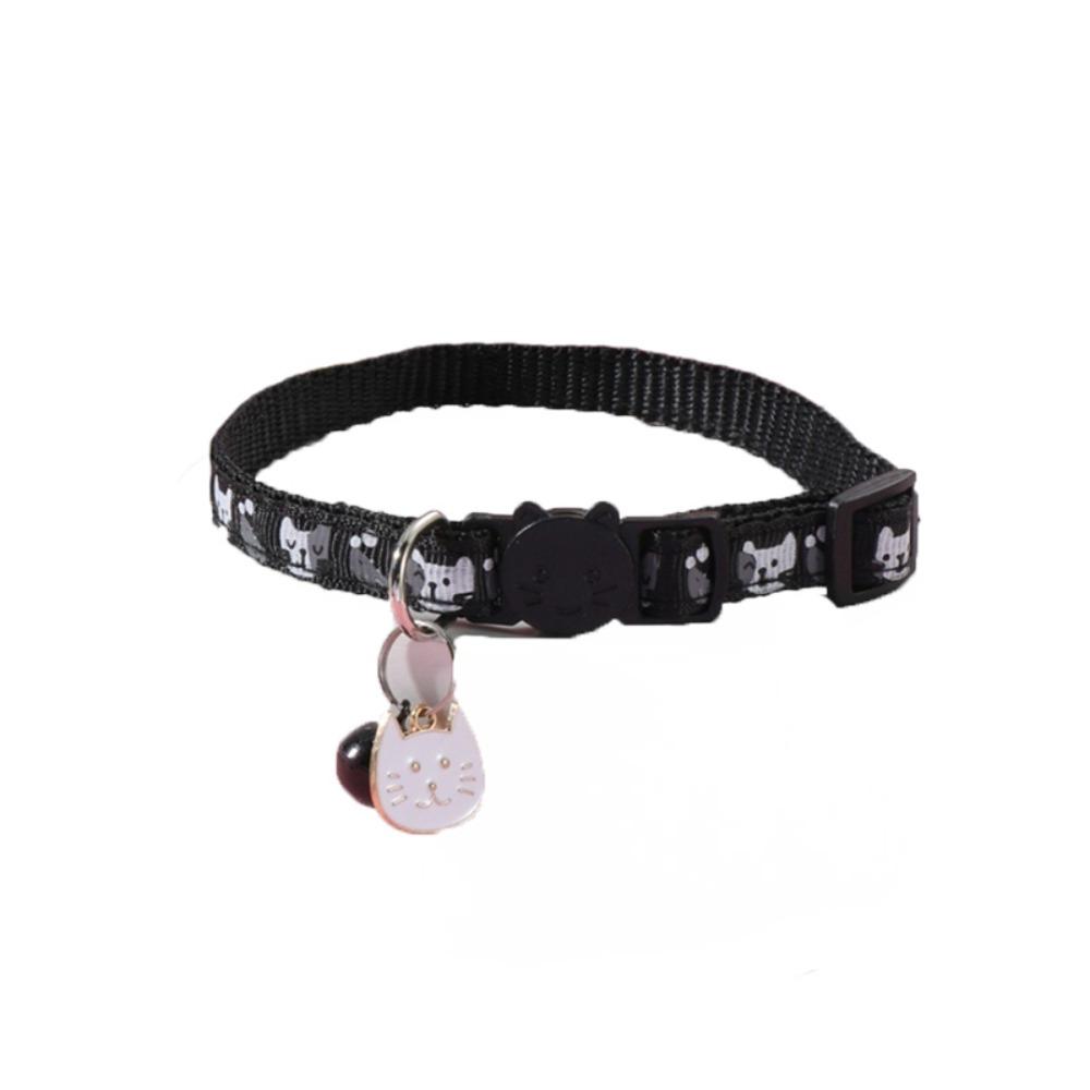 

Adjustable Pet Cat Collar Safety Buckle with Cat Face Pendant Bell Anti-lost Cat Necklace Cat Pattern Quick Release