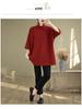Plus Size Artistic Retro High Neck Short Sleeve Women's T-Shirt - Autumn 2025 Collection, Loose Slimming Fit, Regular Shoulder Base Layer