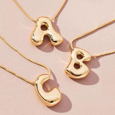 Collana Iniziale in Acciaio Inossidabile Colore Oro per Donne Ragazze Collane con Ciondolo Lettera Bolla Chunky Gioielli Collare alla Moda Regalo